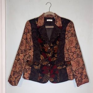 Coldwater Creek Floral Tapestry Blazer Jacket Colorful Floral Red/Brown Size 16